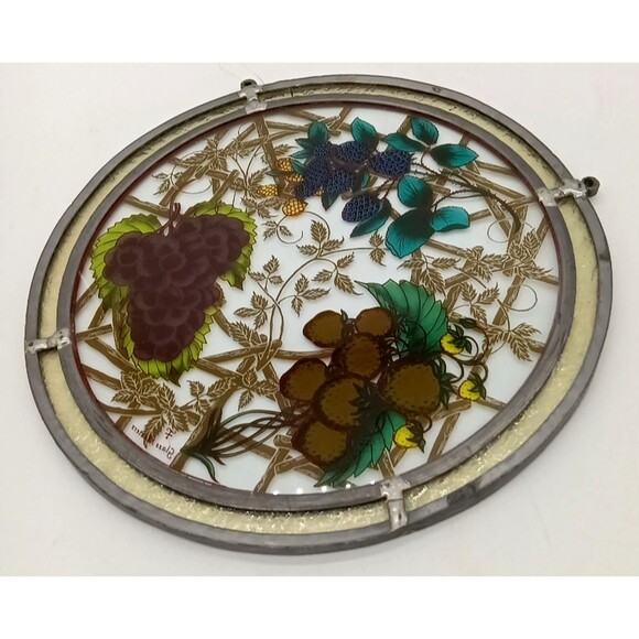 Rare Vintage Glassmasters Stained Glass Suncatcher 10” Grapes & Berries - Picture 3 of 6